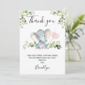 Girl's Elephant Baby shower bedankkaart Kaart (Staand voorkant)
