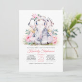 Girls Elephant Floral Baby shower Invitation Kaart (Staand voorkant)