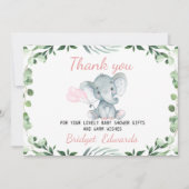 Girls Elephant Foliage Bedankt Baby shower Kaart (Voorkant)