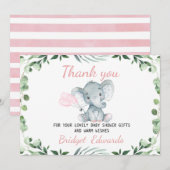 Girls Elephant Foliage Bedankt Baby shower Kaart (Voorkant / Achterkant)