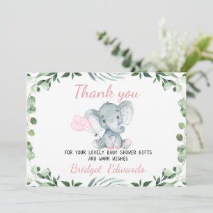 Girls Elephant Foliage Bedankt Baby shower Kaart