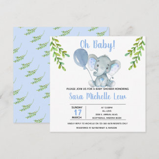 Girl's Elephant Waterverf Baby shower Invitation Bedankkaart