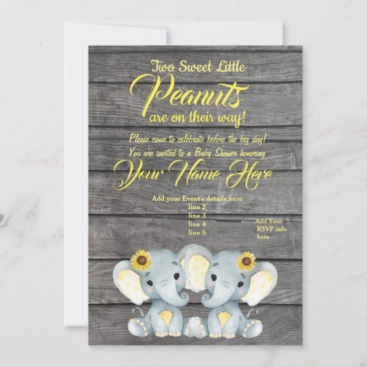 Girls Elephants Baby shower Invitation rustic Kaart (Voorkant)