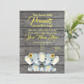 Girls Elephants Baby shower Invitation rustic Kaart (Staand voorkant)