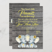 Girls Elephants Baby shower Invitation rustic Kaart (Voorkant / Achterkant)