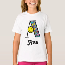 Girls Emoji Birthday Party Shirt Initiaal A