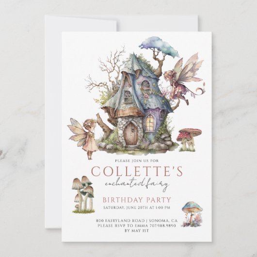 Girl's Fairy Birthday Party Kaart (Voorkant)