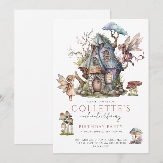 Girl's Fairy Birthday Party Kaart (Voorkant / Achterkant)