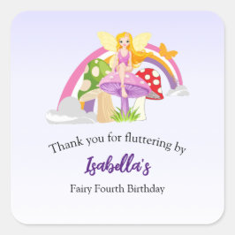 Girls Fairy Mushroom Rainbow Birthday Vierkante Sticker