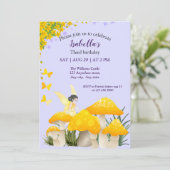 Girls Fairy Yellow Mushroom Butterfly Birthday Kaart (Staand voorkant)