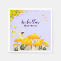 Girls Fairy Yellow Mushroom Butterfly Birthday