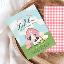 Girls Farm Animal Barnyard Birthday Invitation