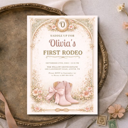 Girl's First 1st Rodeo Pink Bow Birthday Kaart