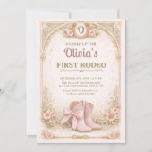 Girl's First 1st Rodeo Pink Bow Birthday Kaart (Voorkant)