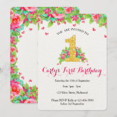 Girls First Birthday Invitation - Roze & Gold Kaart (Voorkant / Achterkant)