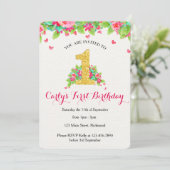 Girls First Birthday Invitation - Roze & Gold Kaart (Staand voorkant)