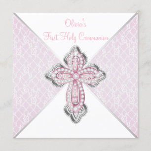 Girls First Commune Pink Lace Cross Kaart