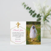 Girls First CommunGold Cross Foto bedankt Briefkaart (Staand voorkant)