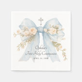 Girl's First Communion Dusty Blue Floral Bow Servet (Voorkant)
