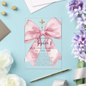 Girl's First Communion Pink Bow Acrylic Invitation Acryl Uitnodigingen (Insitu (Huwelijk))