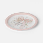 Girl's First Communion Pink Bow Floral Papieren Bordje (Gekanteld)