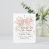 Girl's First Communion Pink Floral Bow Briefkaart (Staand voorkant)
