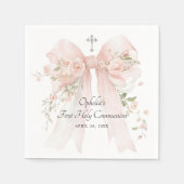 Girl's First Communion Pink Floral Bow Servet (Voorkant)