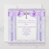 Girls First Heilige Commune Cross  Lavender 3 Kaart (Achterkant)