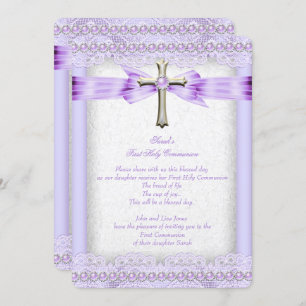 Girls First Heilige Commune Cross  Lavender Kaart