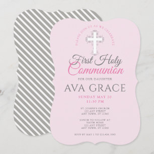 Girls First Heilige Commune Pink Cross Uitnodiging