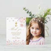 Girl's First Holy Communion Pastel Floral Bedankkaart (Staand voorkant)