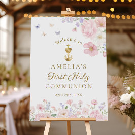 Girl's First Holy Communion Pastel Floral Welcome