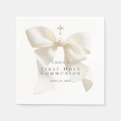 Girl's First Holy Communion Stylish Ivory Bow Servet (Voorkant)