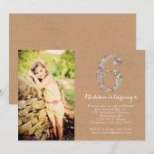 Girls Floral 6e verjaardag Kaart (Voorkant / Achterkant)