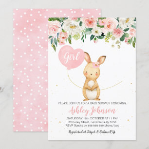 Girls Floral Bunny Baby shower-uitnodiging Kaart
