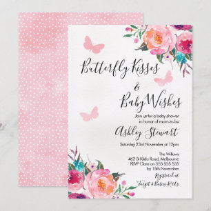 Girls Floral Butterfly Baby shower Invitation Kaart