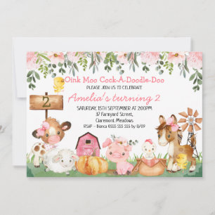 Girls Floral Farmyard Scene Birthday Kaart