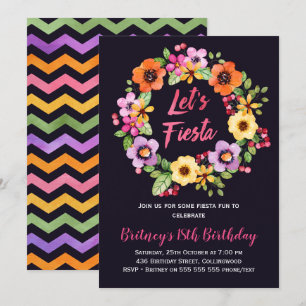 Girls Floral Fiesta Birthday Party Invitation Kaart
