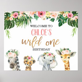 Girls Floral Foliage Safari Birthday Welkom Poster