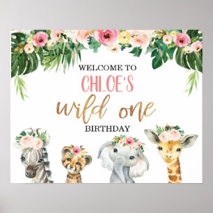 Girls Floral Foliage Safari Birthday Welkom Poster