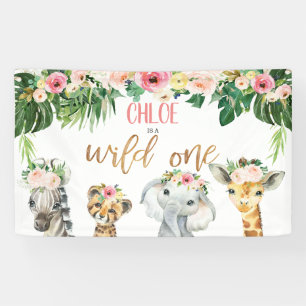 Girls Floral Foliage Safari Wild op een dag  Spandoek