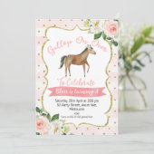 Girls Floral Horse Birthday Invitation Kaart (Staand voorkant)