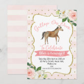 Girls Floral Horse Birthday Invitation Kaart (Voorkant / Achterkant)