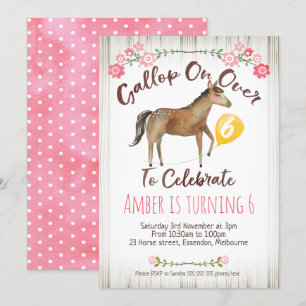 Girls Floral Horse Birthday Party Invitation Kaart