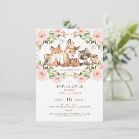 Girls Floral Lijst Woodland Baby shower Kaart (Staand voorkant)