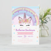 Girls Floral Magical Unicorn Face Rainbow Birthday Kaart (Staand voorkant)