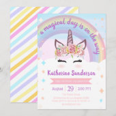 Girls Floral Magical Unicorn Face Rainbow Birthday Kaart (Voorkant / Achterkant)