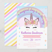 Girls Floral Magical Unicorn Face Rainbow Birthday
