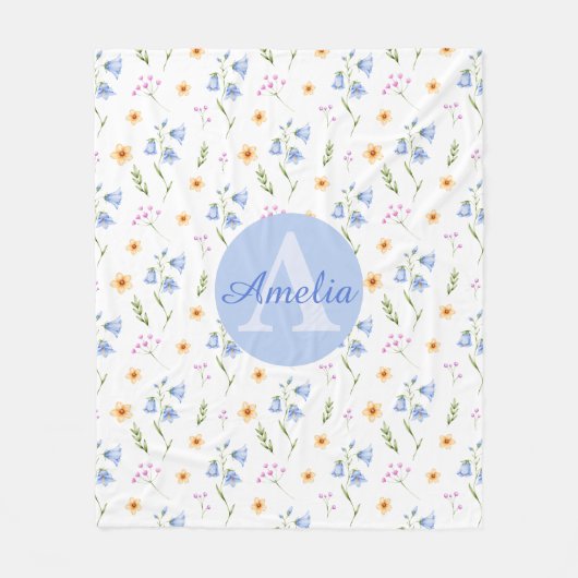 Girls Floral Pattern Monogram Name Kids Blanket Fleece Deken (Voorkant)