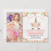 Girls Floral Unicorn Birthday Invitation Kaart (Voorkant)